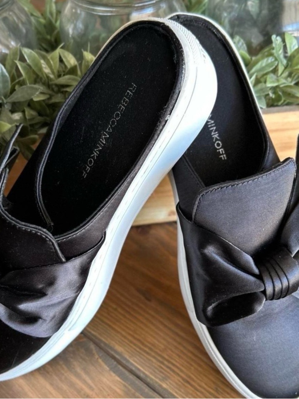 Rebecca Minkoff Black Satin Bow Slip-On Sneakers